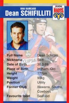 1998 Clipsal Adelaide Rams #NNO Dean Schifilliti Front